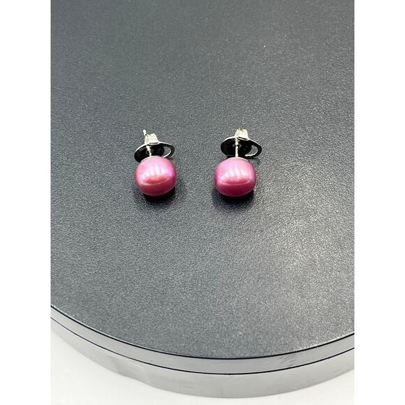 Honora Magenta Purple Cultured Pearl Pierced Sterling Silver Stud Earrings 10mm - Picture 4 of 8